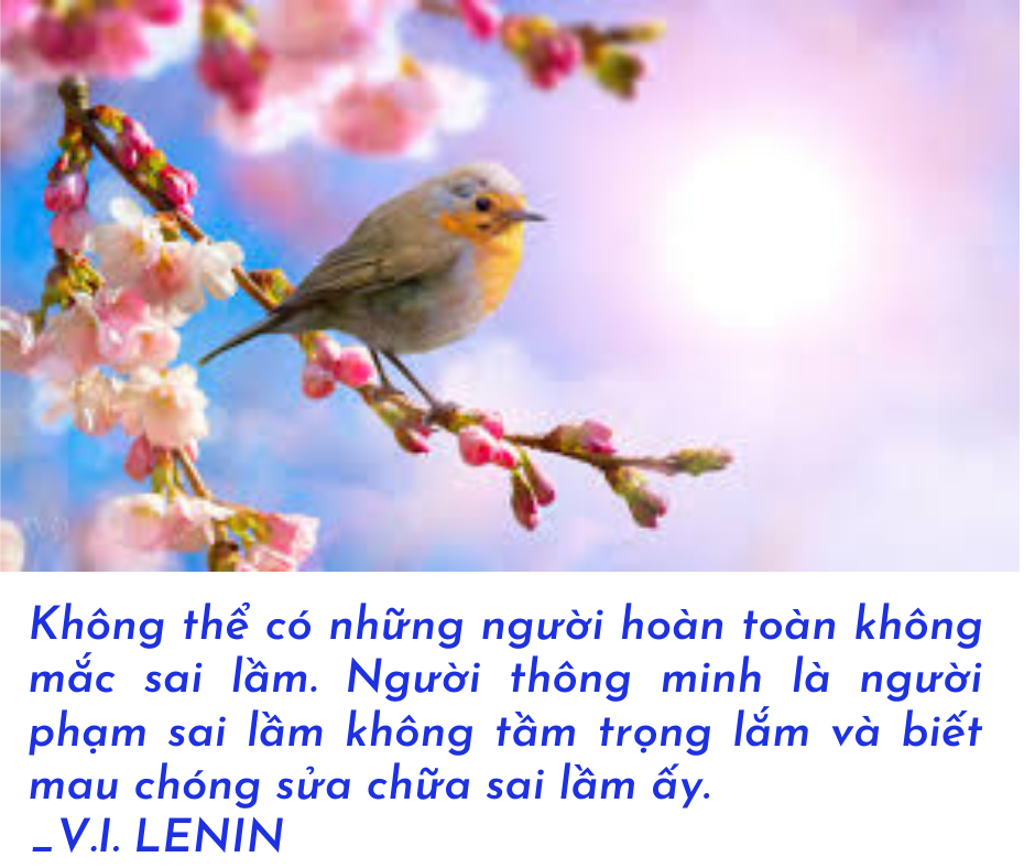 Không thể có những người hoàn toàn không mắc sai lầm. Người thông minh là người phạm sai lầm không tầm trọng lắm và biết mau chóng sửa chữa sai lầm ấy. _V.I. LENIN